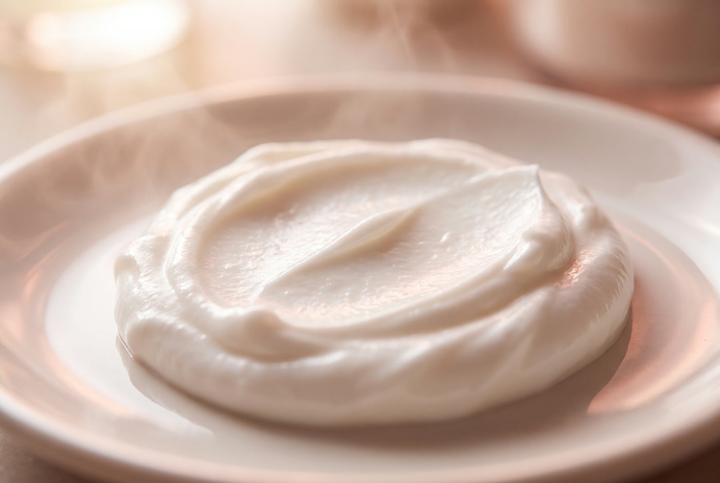 Blød hvid creme på porcelæn i varmt lys